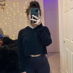 Cropped Waffle Knit Hoodie